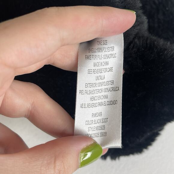 Black Faux Suede Faux Fur Trimmed Bucket Hat Y2K Whimsigoth Patchwork Rave Vampy - Picture 6 of 6